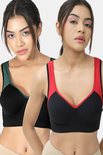 Buy Lady Lyka Cotton Padded Sports Bra (Pack of 2) - Multicolor